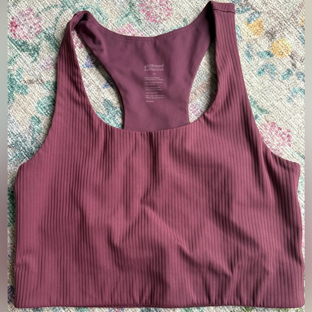 girlfriend collective Ribbed Plum Sports Bra - Deep Berry
